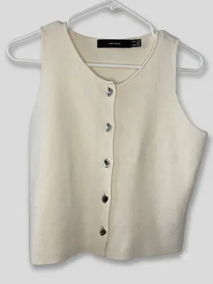 Vero Moda Off-White Knit Button front vest top. Size Medium  thumbnail 1