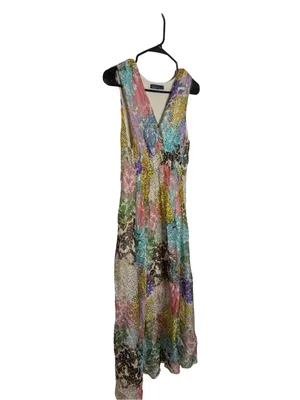 ✨LOLA Italy Silk Blend Floral‎ Patchwork Midi Dress Size M✨ thumbnail 3