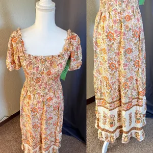 NWT Kindred Petite S Floral Smocked Maxi Dress Cottagecore Boho Prairie thumbnail 8