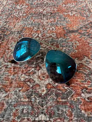 Silver Metal Aviator Sunglasses with Blue Tinted Reflective Mirror Lenses thumbnail 8
