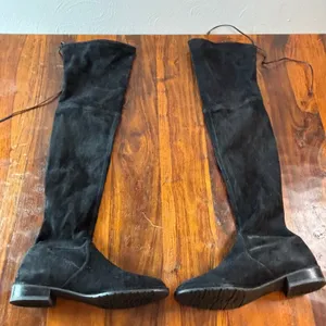 Stuart Weitzman Lowland Black Suede Over the Knee Boots‎ Womens 9 M Low Heel Tie thumbnail 8