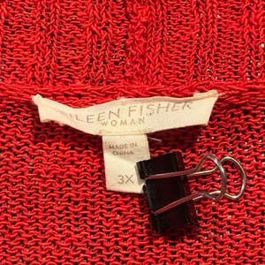 Eileen Fisher Cardigan Linen Blend Open Knit 3/4 Sleeve Breathable Travel Red 3X thumbnail 5