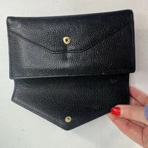 MICHAEL‎ KORS Envelope Wallet Large Black Pebble Leather Tri-Fold Gold Tone Logo thumbnail 9
