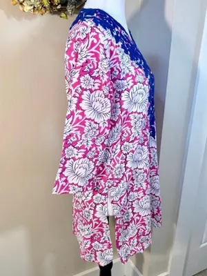 💥Roller Rabbit Pink Floral Embroidered Cotton Tunic Cover Up Top XS💛 thumbnail 5