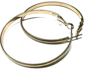 Hoops Gold Tone 2" inch Earring Pierced Hinged Minimalist thumbnail 1