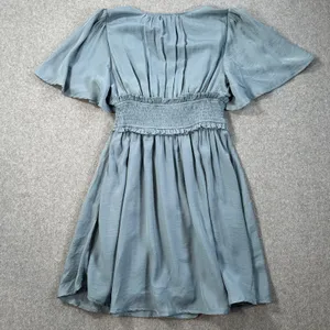 Baltic Born Smocked Waist Mini Dress Women's Small Blue Flutter Sleeve Pleated thumbnail 7