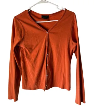 Vintage Abercrombie & Fitch Rust Orange Button Front Cardigan M‎ Y2K 100% Cotton thumbnail 1