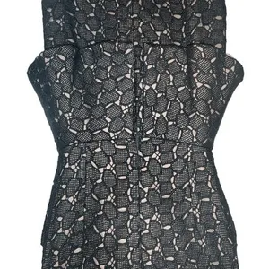 DIANE VON FURSTENBERG Black & Tan Delian Crochet Pebble Lace Peplum‎ Dress EUC 6 thumbnail 4