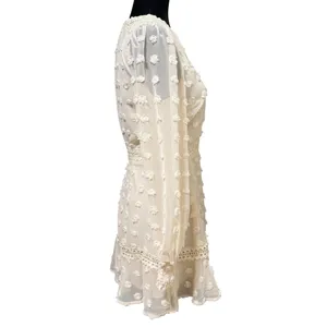 Lulus Might Be Magic Ivory Clip Dot Lace Long Sleeve Ruffle Mini Dress Small NWT thumbnail 6