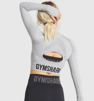 Gymshark Flex Sports Long Sleeve Crop Top Light Grey Marl thumbnail 2