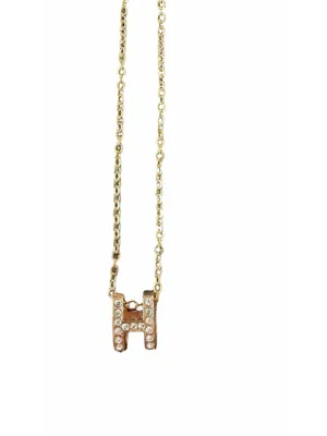 Women's Unbranded Gold Tone H Initial Necklace with Clear Stones, One Size thumbnail 2