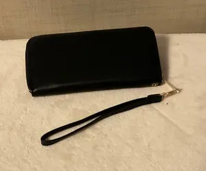 Zip-Around Black Wristlet Card Holder with Detachable Strap thumbnail 1