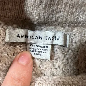 American Eagle Outfitters Tan White Pink Striped Waffle Knit Crewneck Sweater XS thumbnail 3