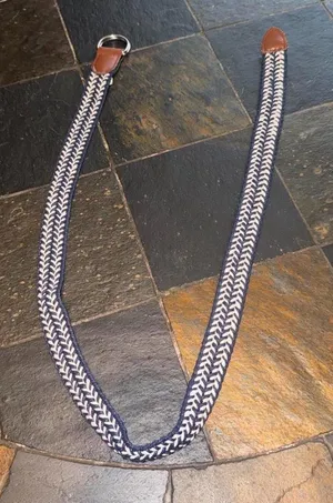 Woven Navy and White Braided Belt with Brown Leather Accents thumbnail 1
