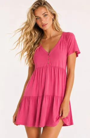 Knox Rose‎ Magenta Mini Dress XS Babydoll Boho Feminine Coquette Romantic Lounge thumbnail 1