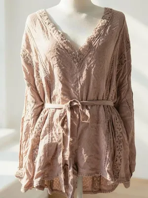 Free People I Mean It Rober Romper Playsuit Crochet Belt Tie Pink thumbnail 1