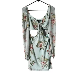 Lulu’s Ode to Spring Mint Floral Print Tie-Front Bodycon Mini Dress Size XL​‎ thumbnail 6