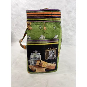 Vintage Handmade Halloween Goblin Wizard Tote Bag Green Orange Striped Spooky thumbnail 2