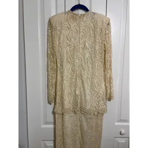 Vintage Maxi‎ Dress Lace Beaded Cream Elegant Evening Gown 80s 90s OS thumbnail 10