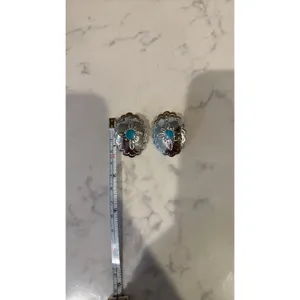 Silver tone faux turquoise conch earrings western NFR rodeo classic chic thumbnail 4