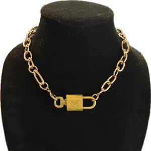 Gold toned Lock and Necklace thumbnail 6