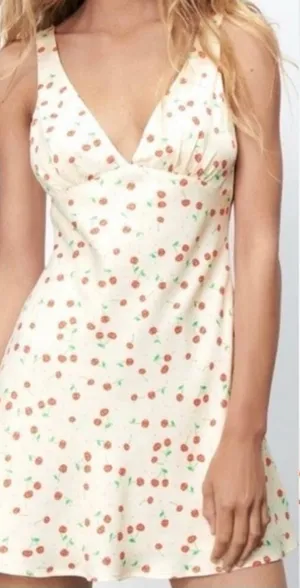 Zara Satin Cherry Print V Neck Mini Dress Size Small thumbnail 1