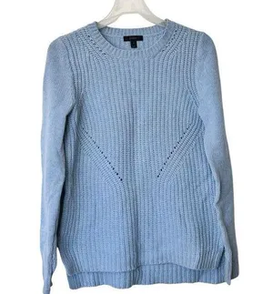 J. Crew chunky knit 100% wool icy blue thick sweater crew neck size small thumbnail 1