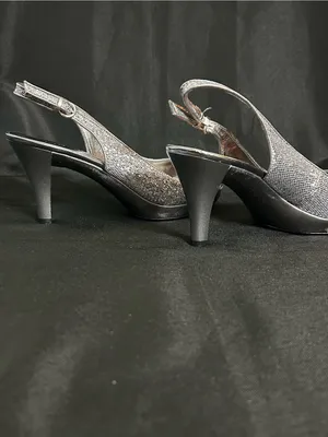 Nine West Women’s Silver Glitter Slingback Peep-Toe Heels 7.5 thumbnail 7