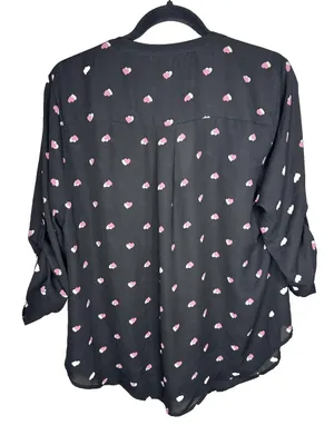 Torrid Shirt Womens Large Heart Print Split Neck 3/4 Sleeve Blouse Black Harper thumbnail 5