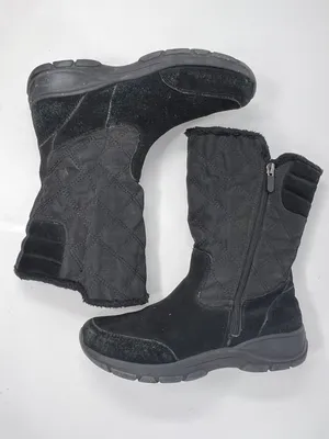 Lands’ End Black Suede Quilted Winter Boots Faux Fur Women’s 8.5 thumbnail 3