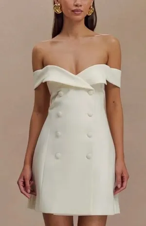 MESHKI | Cream Noelle Off-Shoulder Ivory Double-Breasted Mini Blazer Dress | XL thumbnail 1