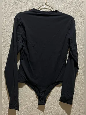 Skims Fits Everybody Long-Sleeve Crewneck Bodysuit Onyx Black Size XL NWT thumbnail 4