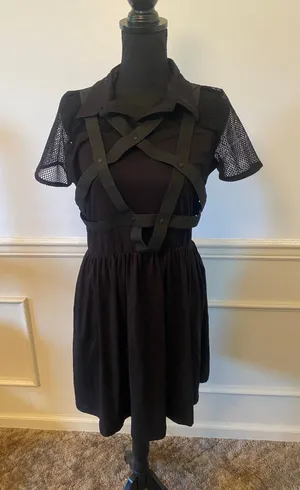Esther Heartless Black Mesh Sleeve Mini Dress Pentagon Harness Collar Goth thumbnail 1