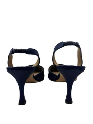 Manolo Blahnik Carolyne 70 Navy Blue Floral Lace Slingback Pumps Size 37.5 thumbnail 7