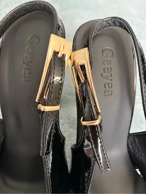 Geeyea Black Patent Slingback Stiletto Heels Pointed Toe EU 36 New thumbnail 5