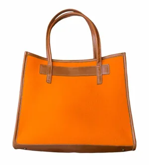 🧡 Graf Lantz Orange Felt Leather Trim‎ Tote Bag OS 🧡 thumbnail 1