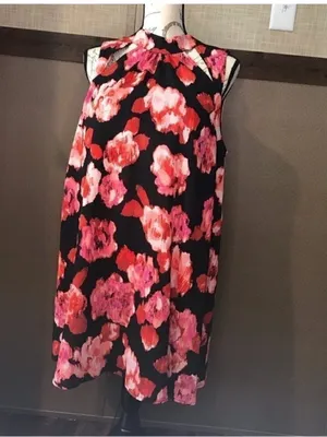 Gianni Bini Black One-Shoulder Halter Dress with Pink & Red Floral thumbnail 9