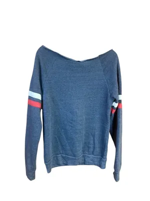 Samuel Adams Boston Brewery off-the-shoulder sweatshirt Heather Blue Sz M NWT thumbnail 2