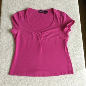 New York & Company Y2K Center Ruched Cinched Pink V-neck Top - Sz Medium thumbnail 2
