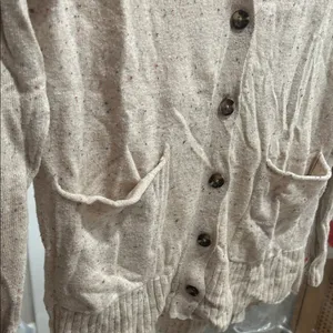 Cream Speckled Cardigan Cardigan Button Up Sweater Ribbed Sleeves and Bottom XS thumbnail 9