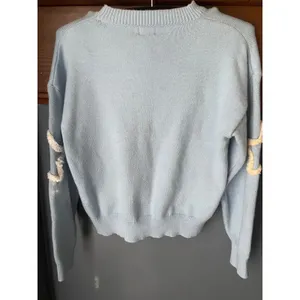 Dreamers by Debut Pastel Chenille Star Knit Sweater Light Blue Crewneck Small thumbnail 2