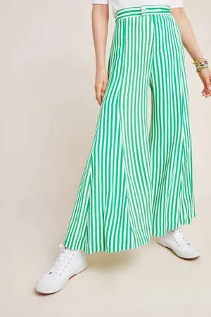 NWOT Anthropologie Mackenzie Striped Extra Wide Green/White Gaucho Crop Pants Sz 10 thumbnail 4