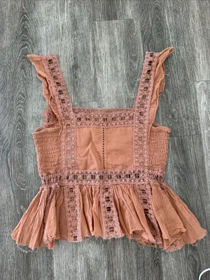Free People rust orange lace trim boho tank top blouse medium thumbnail 6