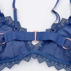 Aerie Floral Lace Triangle Bralette Bra Periwinkle Blue Gold Side Ring Size XS thumbnail 5