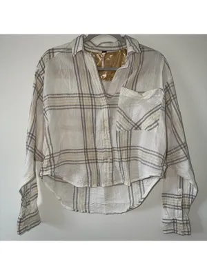 Free People Cutie Plaid Button Down Cream and yellow size small thumbnail 9