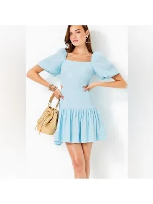 Lilly Pulitzer Kylanne Embroidered Linen Mini Dress Baby Blue Cutout Size 12 NWT thumbnail 10