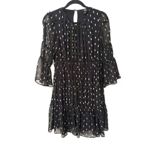 DKNY Metallic Chiffon Mini‎ Dress Black Gold Sz 6 thumbnail 2