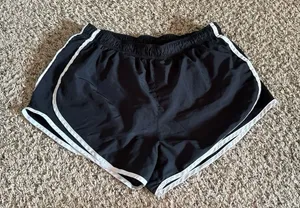 NIKE DRI-FIT Women's‎ Black White Running Gym Shorts w/Liner Size L thumbnail 1