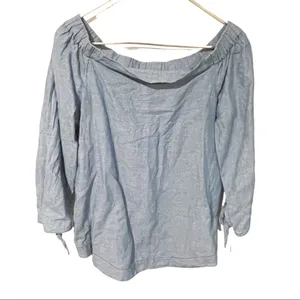 Free People‎ Small Linen Chambray Denim Show Some Shoulder Tie Wrist Tunic Top thumbnail 2