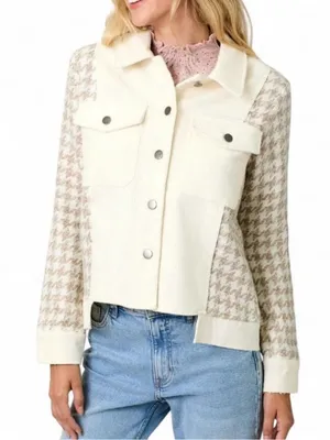 Mystree Corduroy Jacket S Cream Herringbone Mixed Media Utility Shacket fall thumbnail 1